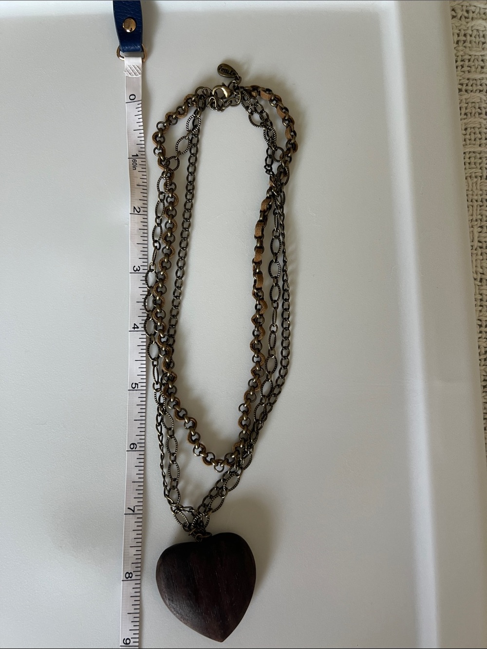 Fossil Multi-Chain Necklace with Dark Brown Heart Pendant